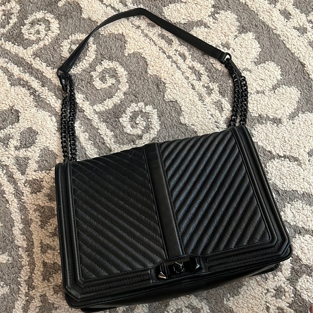 Rebecca Minkoff Chevron Quilted Jumbo Love Crossbody bag, black, GUC!
